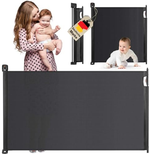 Treppenschutzgitter Türschutzgitter Rollgitter ausziehbar 0-140 cm - Schutzgitter Türgitter Baby, Haustiere - ideal für Treppen, Türen & Flure - Kinder- & Haustiersicher - Schließt automatisch