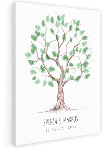 Fingerabdruck Leinwand Hochzeit personalisiert mit Herz-Motiv | Personalisiert, Leinwand auf Keilrahmen, 30 x 40 cm, Gästebuch Alternative, Hochzeitsbaum mit Herz