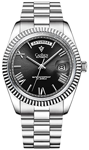 WEICHULWJ CADISEN Design Automatik Uhr Herren Mechanische Edelstahl Wasserdicht Armbanduhren Hommage Nicht-allergisch (8185Black-M)