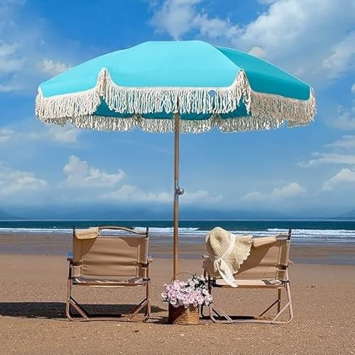 ZYBOWAYL Hawaii Sonnenschirm mit Fransen Neigbar Knickbar Strandschirm 2M/6.6Ft Bali Dekoschirm Outdoor Tischschirm Sonnenschutz Marktschirm für Rasen, Hinterhof, Pool im Freien (Color : C)