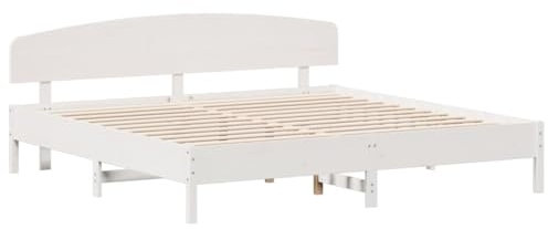 vidaXL Massivholzbett mit Kopfteil, Bett mit Sperrholzlatten, Doppelbett für Schlafzimmer, Holzbett Bettgestell, Weiß 180x200cm Massivholz Kiefer