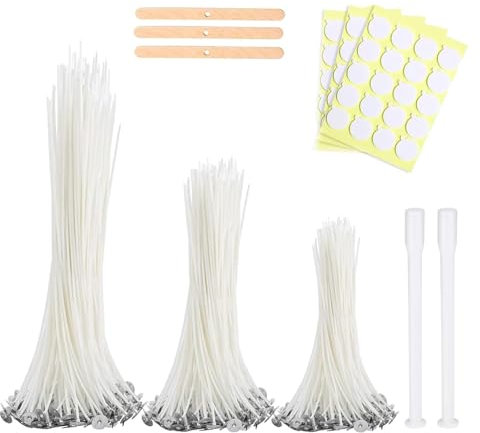 Ronoza® 60 Stück Kerzendocht, Kerzendochte für Kerzen, Dochte für Kerzen, DIY Kerzen Selber Machen Set, Kerzen Docht, Candle Wick Set mit 3 Dochthalter Aus Holz, Kerzendochte (10/15/20cm)