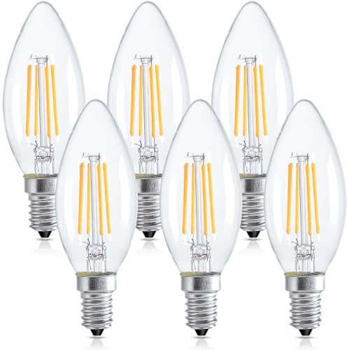 Nottac E14 LED Candle Light Bulbs, Dimmable Small Screw Light Bulb, 4W (40W Equivalent) SES Lightbulbs 2700K 470 Lumens, Edison Bulb Warm White for Lamp Light Bulb Replacement, 6 Pack
