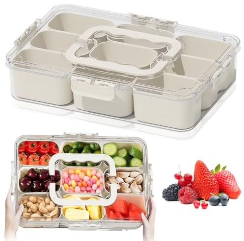 HOSPAOP Snackslåda med fack, snackstallrik med lock, plast snackskål set läckagesäker, stor snackbricka arrangör för sötsaker godis veggie kakor nötter desserter frukt