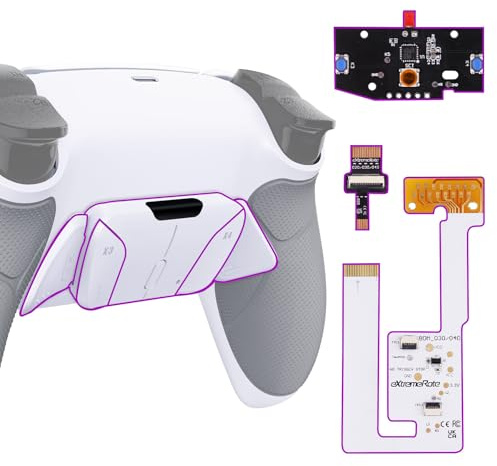 eXtremeRate Rise4 V3 Remap Kit per ps5 Controller BDM-030/040/050,4 Tasti Aggiuntivi per ps5 Joystick,Back Button Palette Cover Posteriore Grip Gommato per Joypad-Senza Controller-Bianco Grigio