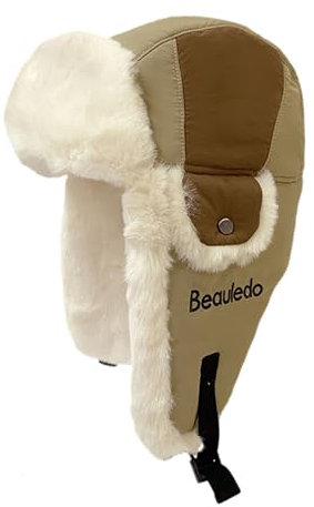 Warme Kunstfellmütze Bomber Hut Wintermütze Trappermütze mit Ohrenklappen Damen/Herren Niedliches Bärenohr Design Fellmütze Russland Skimütze Outdoor Winter Warm Fellmütze Ski Trapper Hut Beige#A