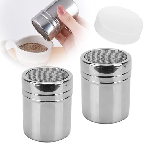 2Pcs Flour Sugar Salt Shaker – 7oz Stainless Steel Shaker Set for Kitchen, Baking, and Cooking