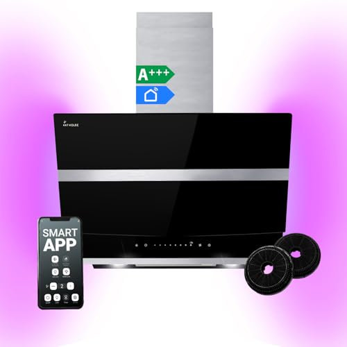 KKT KOLBE A+++ Dunstabzugshaube 60 cm 782 cbm/h Kopffreie Wandhaube Edelstahl schwarzes Glas WLAN RGBW-LED-Beleuchtung SensorTouch Bedienung HERMES6005SM