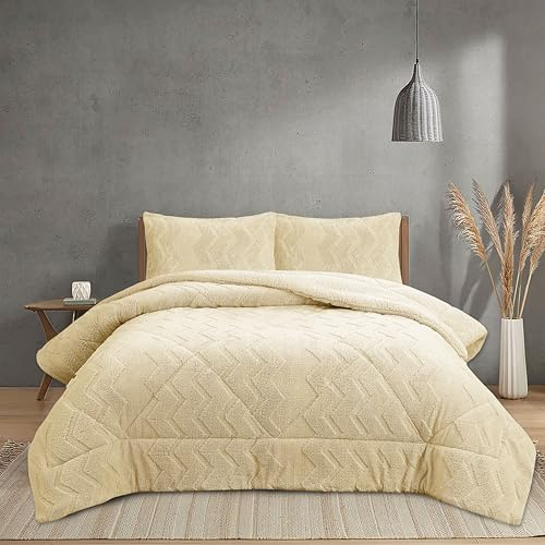 NH NOVOTEXTIL HOGAR Edredón Invierno Sherpa Cama 135 (230x260) Extra Grueso 560gr/m2 Efecto Borreguito - Edredón Suave, Cálido y Transpirable con 2 Fundas Almohada (50x70) (Norwish Lino)