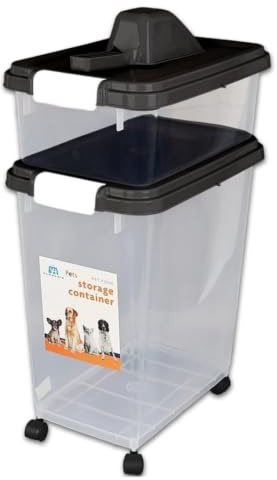 Kiswa collection Airtight Pet Food Storage Containers – Set of 3 Plastic Dispenser Bins for Pet Food, Dog, Cat, Bird Dry Feed, Scoop Included, Wheels