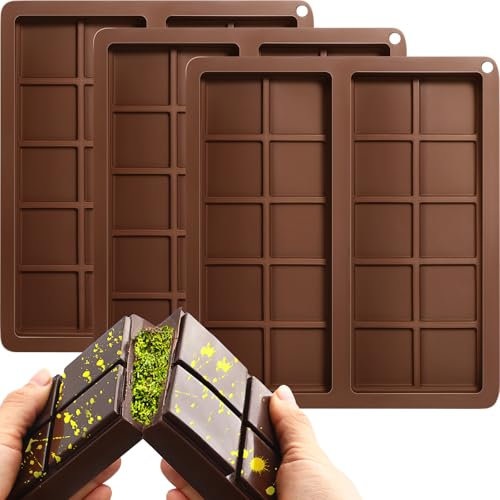3 Piezas Molde de Chocolate, 2 en 1 Molde para Barras de Chocolate, Molde de Silicona Extra Profundo, para Dubai Chocolate, Dulces, Barritas Energéticas