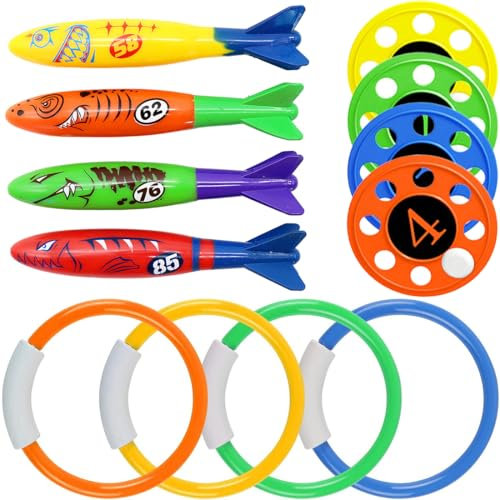 Set di Giocattoli Subacquei 12 Pezzi, Giocattoli da Piscina, Giochi Piscina Bambini da 4 a 6 Anni, Giochi Subacquei per l'Allenamento in Piscina