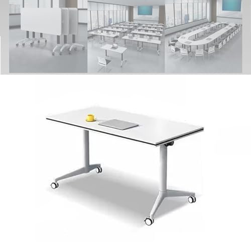JDJXYNSRT Konferenztisch, Faltbare Besprechungstische auf Rollen, mobiler Schulungs- und Seminartisch mit Klappplatte, Klappschreibtisch mit geräuschlosen Feststellrollen, geeignet für Büro, Besprech
