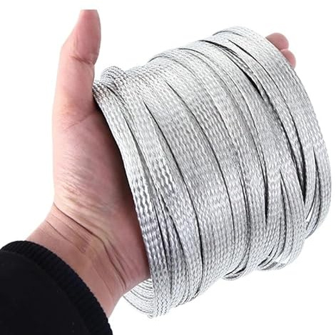 BODOBTF Cavo schermato in rame puro, 5 m/10 m, in stagno, intrecciato, cavo di messa a terra, guaina metallica per schermatura del segnale, nastro piatto conduttivo (rame stagnato, 20 mm _ 5 m)