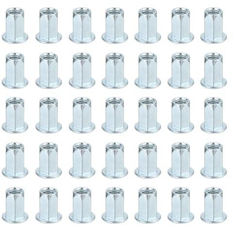sourcing map 40Pcs M8 x 18mm Rivet Nut Thread Hexagonal Carbon Steel Nuts White Zinc-Plate Threaded Insert Nut Suitable for Furniture Industrial