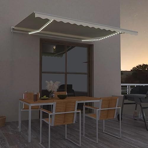 IKAYAA Gelenkarmmarkise mit LED 400 x 300 cm Markise Alu Gelenkmarkise Terrassenmarkise Klemmmarkise Sonnenmarkise Balkonmarkise wasserabweisend Polyester, Creme