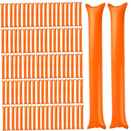 MOUNTTU Thunder Sticks 100 Pcs Boom Stick Inflatable Spirit Sticks Cheerleading Plastic Boom Stick Noise Makers for Sporting Events Dance Basketball Football Orange Thunder Noise Maker