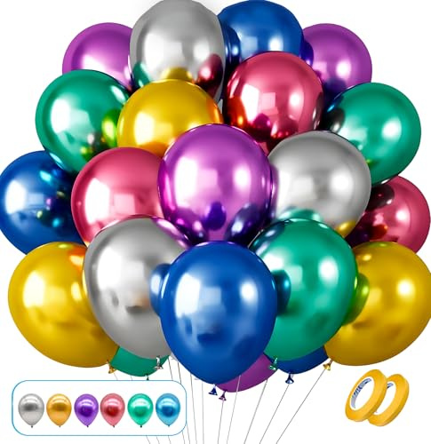 Palloncini metallici, multicolore per compleanni, feste, 12 pollici, 52 pezzi, colori metallizzati dorati, argentati, blu, rosa, verde, viola, decorazione per matrimoni, baby shower, arco ghirlanda