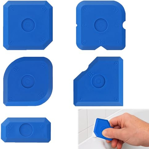Girihe 5 PCS Sealant Smoothing Tool, Caulking Tool Kit Silicone Tooll Finishing, Silicone Caulking Tooll Kit for Kitchen Bathroom Floor Sealant Grout Finishing Sealing (Blue)