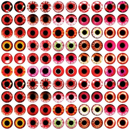 100PCS 16MM Glass Dragon Eyes Assorted Colors Flatback Glass Cabochon Red Glass Eyes for Crochet Animals Polymer Clay Sculptures Jewelry Doll Making Props Gift