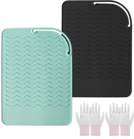 HAFRILY 4Pcs Heat Mat for Hair Straighteners with 2Pcs Heat Proof Mat and 2Pcs Curling Heat Protection Gloves for Curling Iron Flat Iron Heat Protecting Mat for Hot Hair Styling Tools