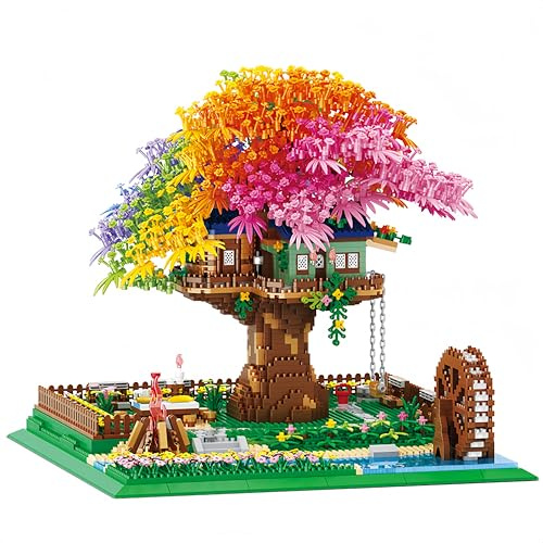 VizBrou Rainbow Tree House Building Blocks Set, 4451 PCS Mini Bricks Wooden Forest TreeHouse Creative Construction Model Toys, Christmas Birthday Gifts for Adults, Girl, Boy Age 6+