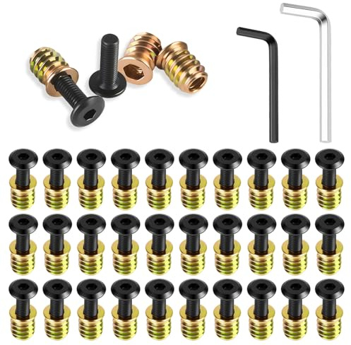 60 Stück Gewindeeinsatz Holz, Sechskantmutter aus Eisen und Einschraubmutter M6, Einschraubmuffen inkl. 2 Sechskantschlüssel, Schrauben M6x20mm, Gewindeeinsatz für Holzmöbel, Tische, Stühle