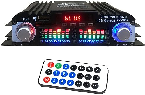 Qusedwey Amplificatore Audio HiFi Bluetooth 5.0 Amplificatore Audio Digitale A 4 Canali per Sistemi Audio Domestici, Auto, Karaoke Supporta USB SD AUX