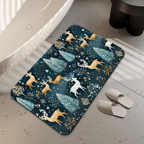 LUOENY Absorbent Christmas Deer Bath Mat Non Slip 75 * 43 cm, Quick Dry Magic Bathroom Mat, For Bathtub, Bedroom, Kitchen, Toilet, Door, Washing Table