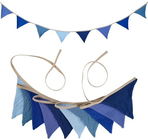 Treer Guirlande de Fanions en Tissu Nordique Minimaliste, 2.6M Guirlande de Fanions Lit Cabane Multicolore avec Pompons pour Garçons Filles Décoration Chambre et Murale, Fête de Jardin (Bleu Marine)