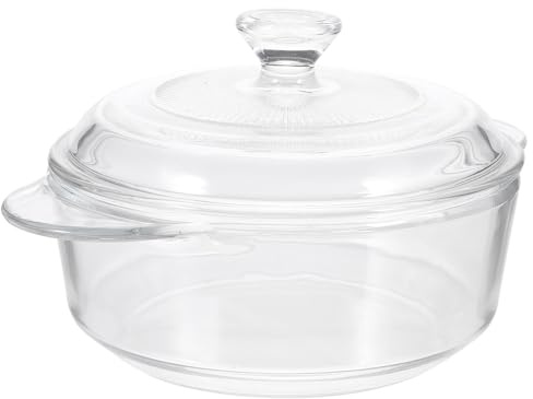 Toyvian Olla de Vidrio Templado con Tapa y Doble Asa Resistente al Calor para Guisos Caseros y Cocina Horno y Microondas