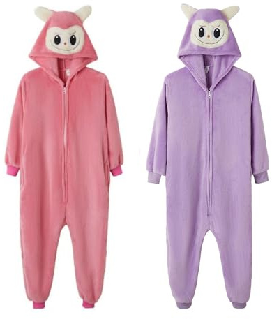 LIUWAZJ Cute Animal Onesie for Unisex Kids, Girls Fluffy Hooded Flannel Jumpsuit, Christmas Cartoon Costume Pajamas Romper Sleepwear for Winter New Year Birthday Carnival (Pink, 130)