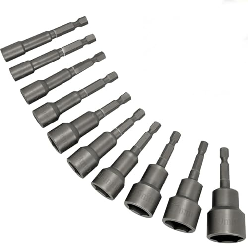 Yonality Coffret 10 douilles à queue Impact, Adaptateur Visseuse de Douille Hexagonale Magnétique Embout Aimanté 6/7/8/10/12/13/14/15/17/19mm, pour Perceuse Main électrique Perceuse Lithium