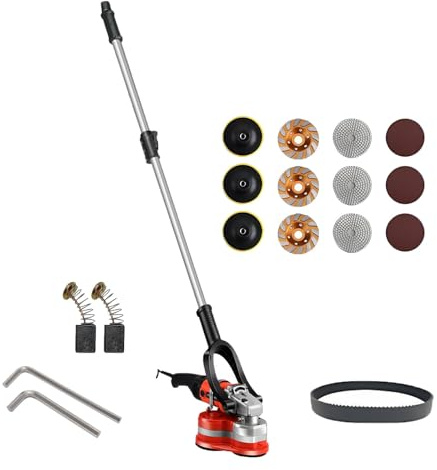 Three-Head Electric Concrete Polisher Portable Floor Grinder with Variable Speed Control for Marble Granite Cement Grinding and Polishing Tasks(with Pole)