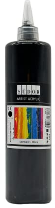 SÜDOR ACRYLFARBE 500 ml - Geeignet für Acryl-Pouring. Hochpigmentierte Künstler-Malfarben zum Bemalen auf Holz, Leinwand, Stein, Papier, Stoff, Metall. Wasserfest. Vegan. (Schwarz)