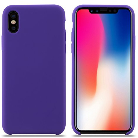 Coque iPhone X/XS, Silicone Liquide Fine Originale Étui Ultra Slim Gel Antichoc Protection Case avec Tissu Microfibre Coussin Coveri pour Apple iPhone X/XS. (Violet, X/XS 5.8'')