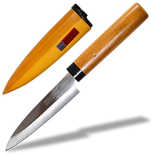 Seki Japan Small Fruit Knife Wooden Handle, 8.5” Small Kitchen Utility Knife, Stainless Steel Blade, Vegetable, Paring Knife with Cover