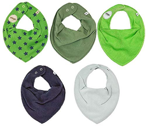 Pippi Halstuch 5er Pack Baby Dreieckstücher Halstücher SPARPACK (All Green Stars)