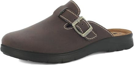 Pantofole Uomo Classiche in Ecopelle con Fibbia Regolabile e Sottopiede in Vera Pelle Imbottito