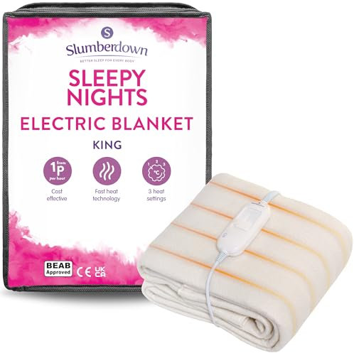 Slumberdown Sleepy Nights Electric Blanket King Size - Warm, Cosy & Energy-Efficient Heated Blanket with 3 Heat Settings | BEAB-Approved, Washable & Easy-Fit Straps (150 × 142cm)
