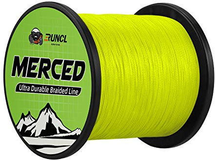RUNCL Braided Fishing Line Merced, 4 Strand Braided Line - Proprietary Weaving Tech, Thin-Coating Tech, Stronger, Smoother - Fishing Line fr Freshwater Saltwater (Hi-Vis Yellow, 20LB(9.1kgs), 1000yds)