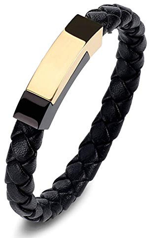 Daesar Lederarmbänder für Männer Schwarz, Partnerarmband Leder mit Magnet Armband Geflochten 20 cm