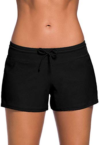 Acfoda Pantaloncini da Bagno per Donna Estivi Bikini Pantaloncino Mare Shorts Costume Surf Pantaloni Spiaggia Sportivo Nero 34-36