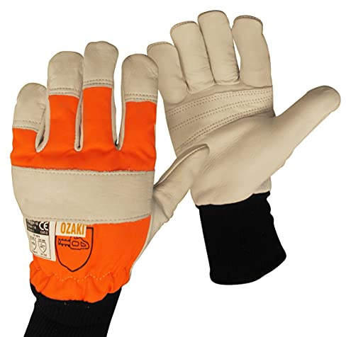 OZAKI - Gants Tronçonneuse - Gants Demi-Saison Spécial Travaux de Tronçonnage - Protection Dos de la Main Gauche - Taille 10/L