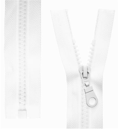 Teilbarer Reißverschluss, 2 Stück, 70 cm Schienenlänge, in Weiß, 1-Weg offenes Ende #5, 5,75 mm Schienenbreite, 34 mm Bandbreite, Ersatz Reissverschluss Kunststoff, Kunststoffreissverschluss # 5