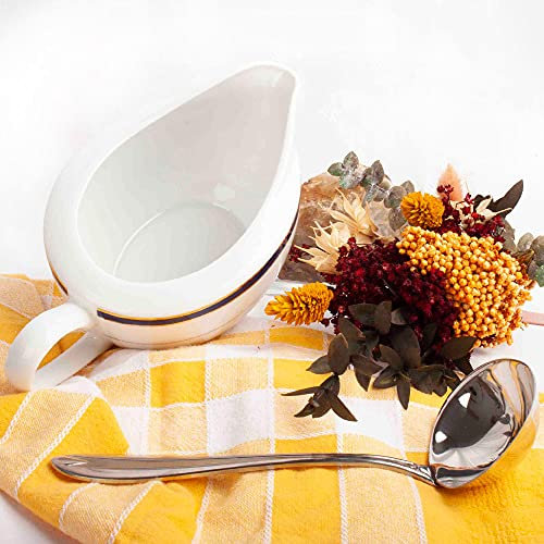 Franquihogar Saucière à sauces en porcelaine blanche avec fil d'or bleu cobalt pour servir apéritifs et décoration 350 ml