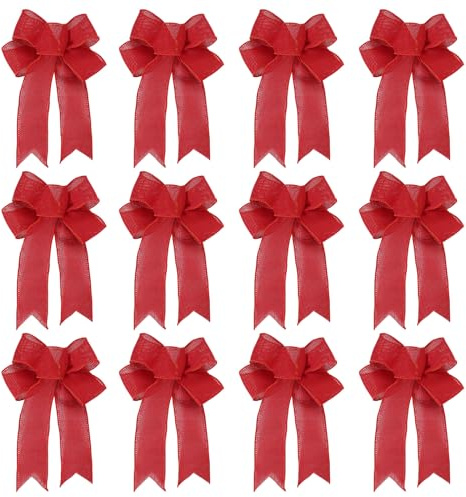 HJHIWE 12 Stück rote Juteschleifen, Weihnachtsschleife, 24,9 x 19,1 cm, Weihnachtskranz, Schleife, Weihnachtsbaumspitze, Schleife, zum Basteln, für Blumensträuße, Zuhause, Hochzeitsdekoration