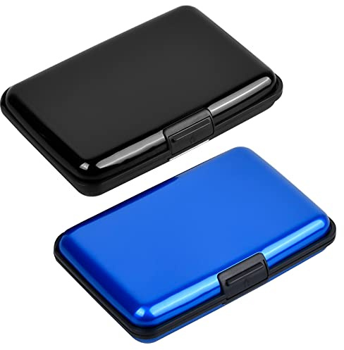 2 piezas Porta para Tarjetas de Visita de Aluminio negro y azul Tarjetero Portátil Titulares de Tarjetas de Crédito Estuche para Tarjetas de Visita Negocios Tarjeta de Crédito Tarjeta de Identidad