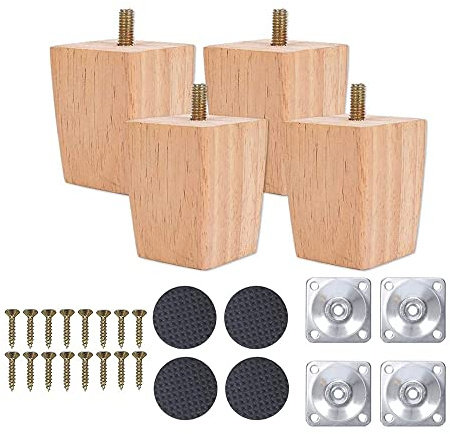 Smilbaley Sofa Ersatzbeine, 4 PCS Pack Möbelfüße Holz Möbelbeine, Solides Quadrat Schrankfüsse Holz, Holzmöbelbeine, Holzfarbe Aus Eiche für Stühle Und Sofa, Mit Schrauben Und Filzgleiter (60mm)
