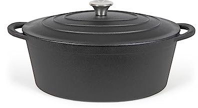 Livoo, Cocotte Ovale en Fonte MEP138 - Noire, 34 cm, d’une Capacité de 7 L, Compatible tous Feux